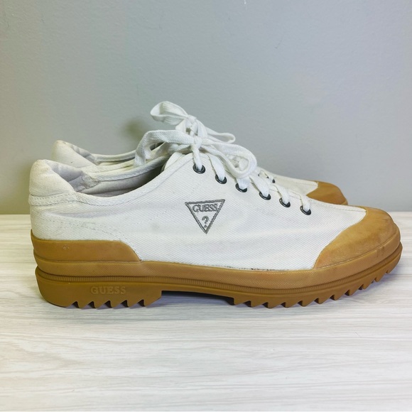 Vintage 90s Guess Cream Canvas Chunky Tread Sneakers size 12 - Picture 2 of 7